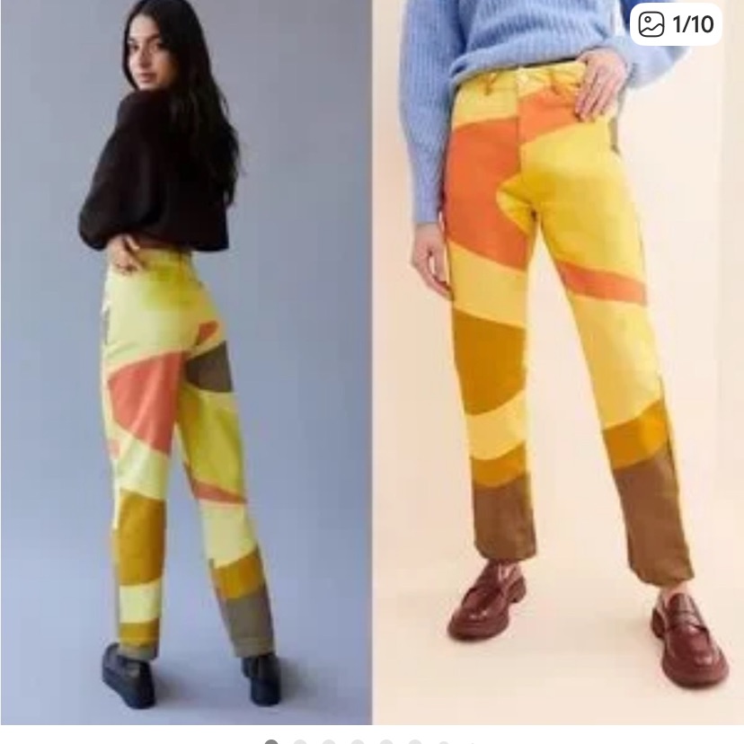 Free People Yellow Orange Patterned Hosbjerg Jeans Abstract Primted Pants Size 6